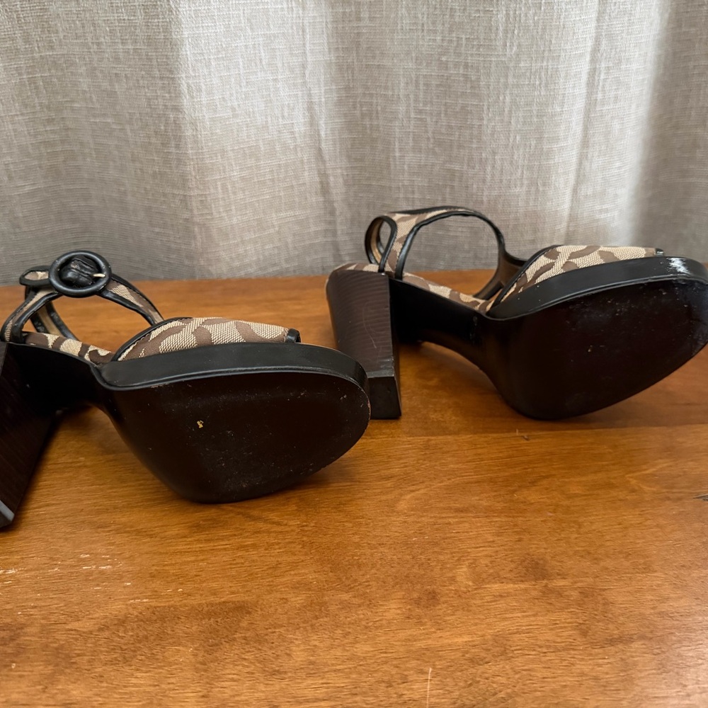 Coach Signature Pattern Tan and Brown Heels - Picture 4 of 4